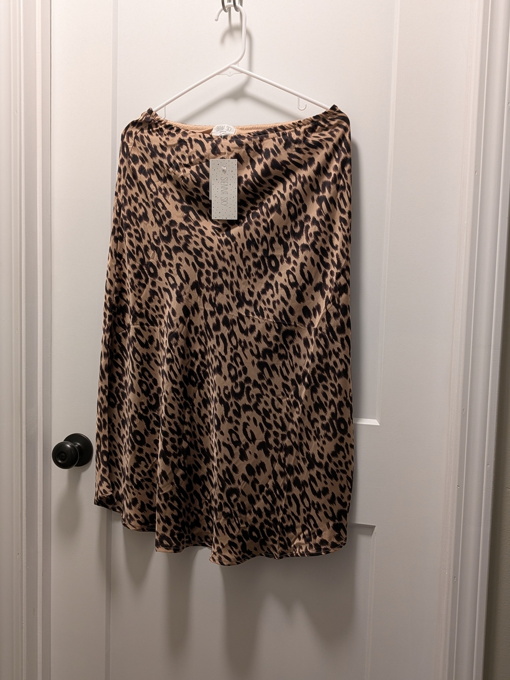 Leopard Print Satin Midi Skirt
